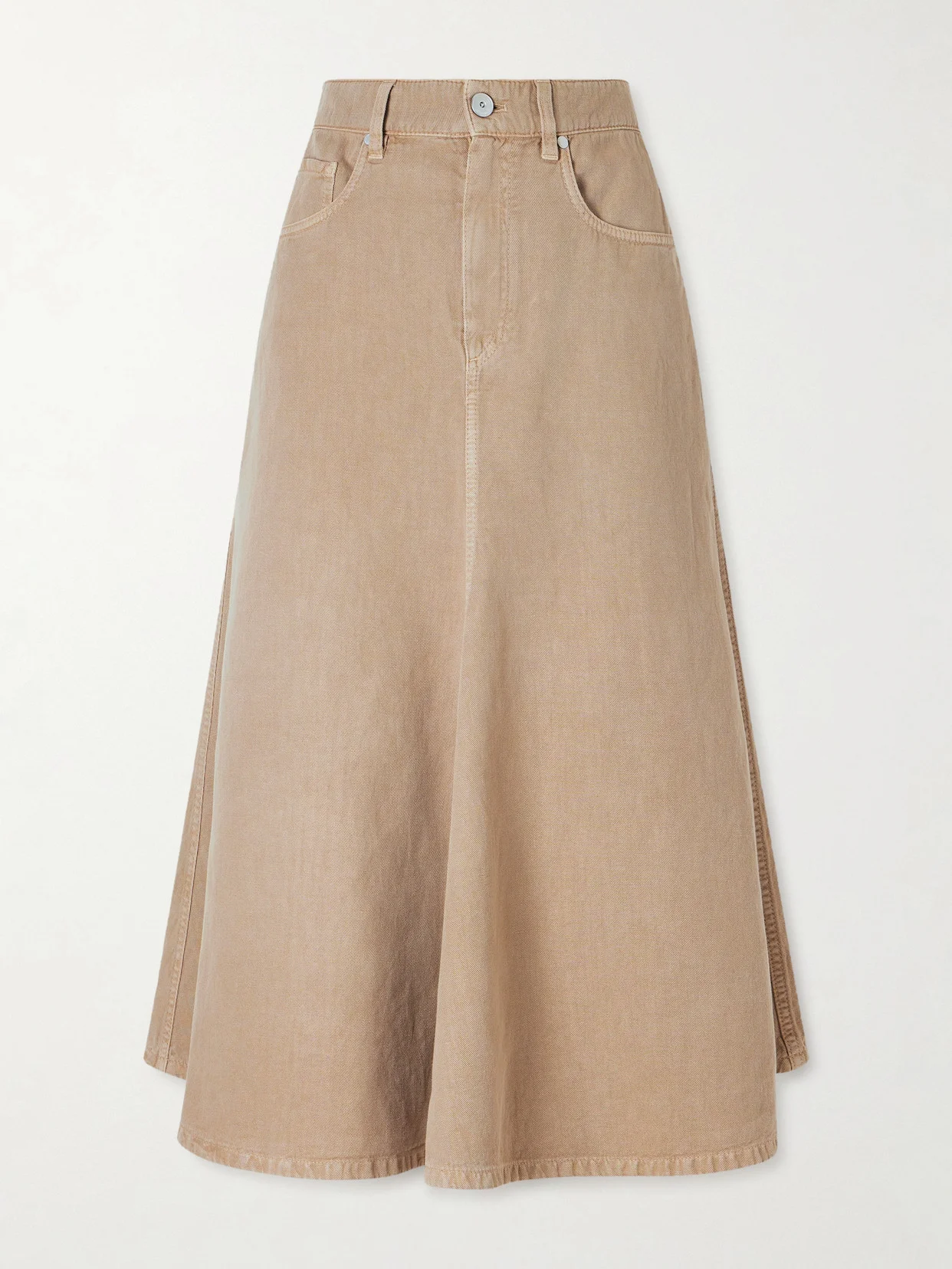 Cotton And Linen-blend Twill Midi Skirt - 1