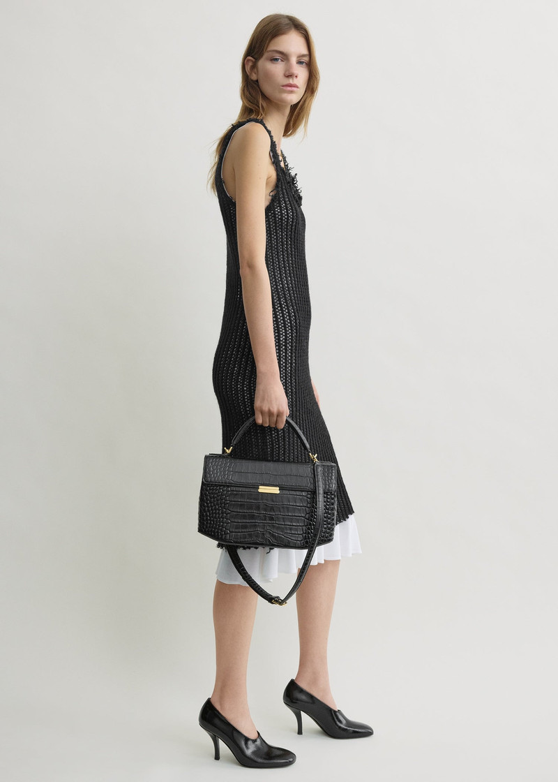 TOTEME Clip croco-embossed top handle black outlook
