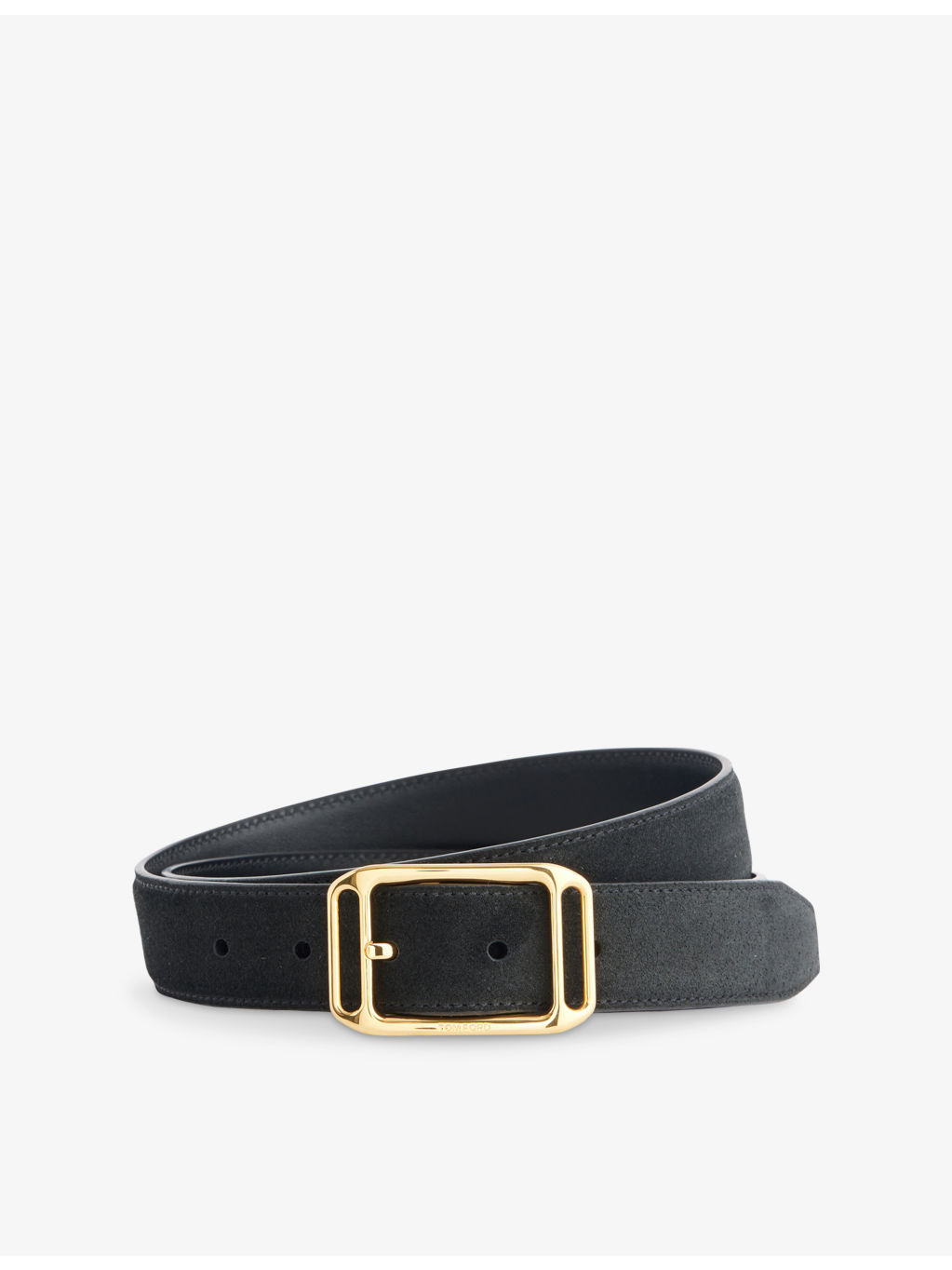 Branded-Buckle Suede Belt - 1