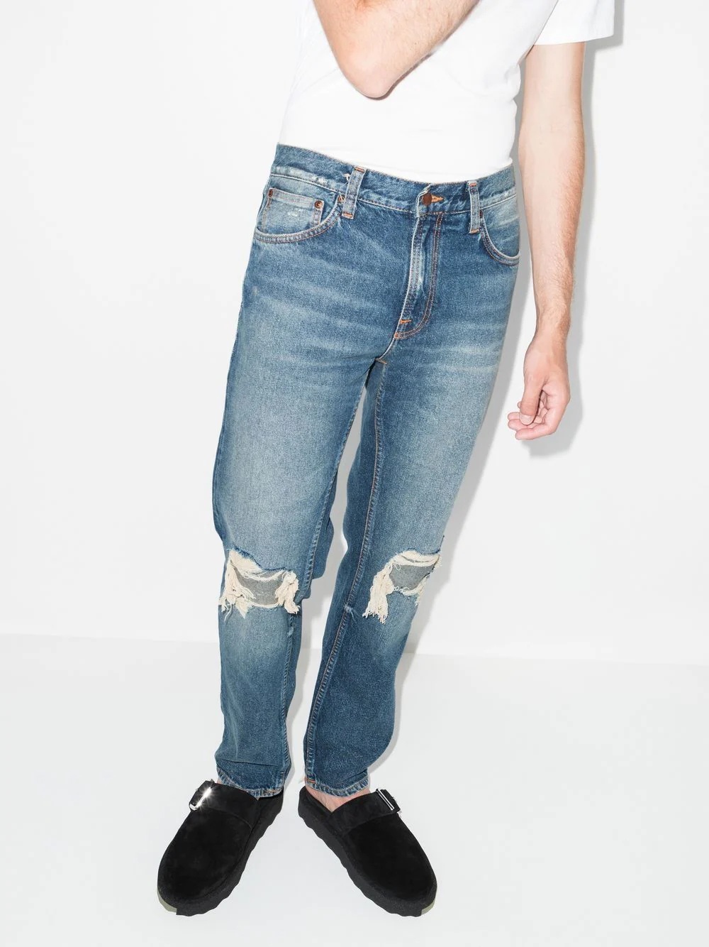 ripped-finish straight-leg jeans - 4