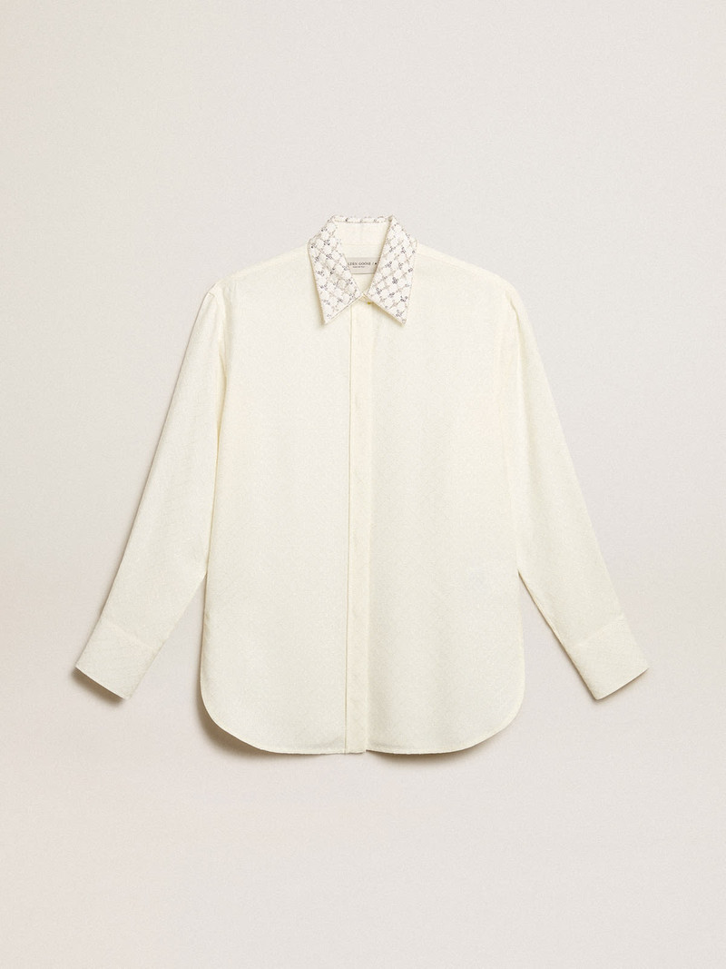 Shirt in vintage white with jacquard design and embroidery - 1