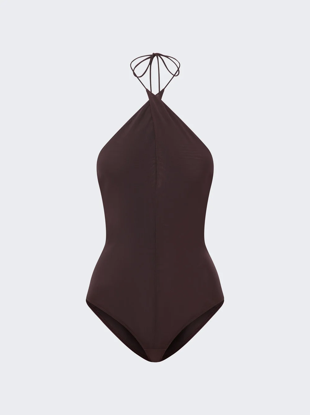 Cross Tie Halter Bodysuit In Stretch Mesh Smoke - 1