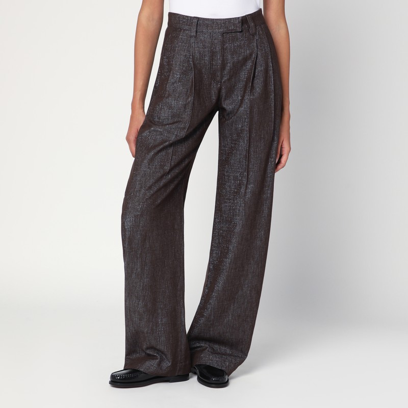 Wide brown trousers in cotton blend - 1