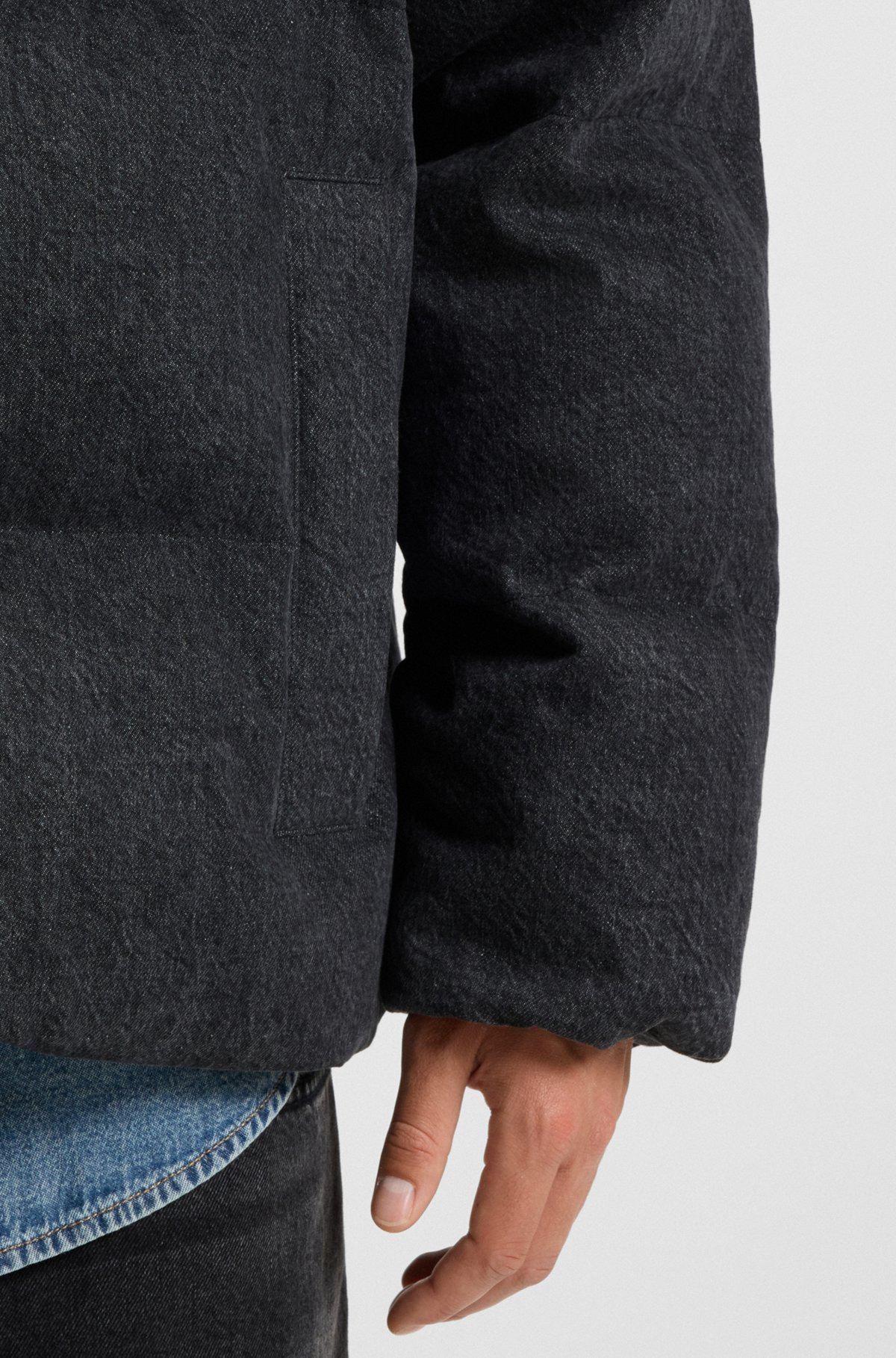 RELAXED-FIT PADDED JACKET IN BLACK DENIM WITH LOGOS - 6