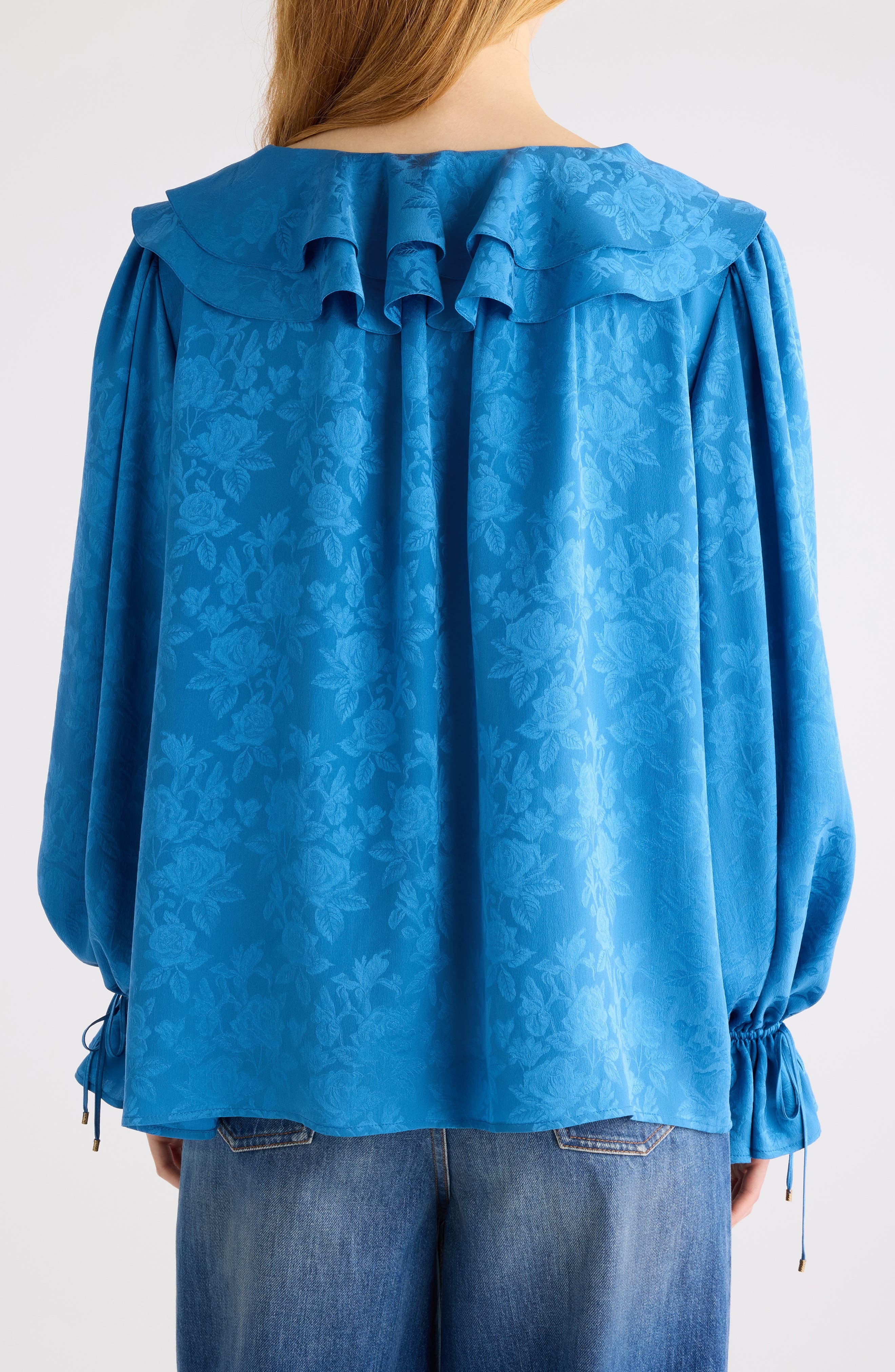 Chloé Floral Jacquard Silk Top in Deep Water at Nordstrom - 3