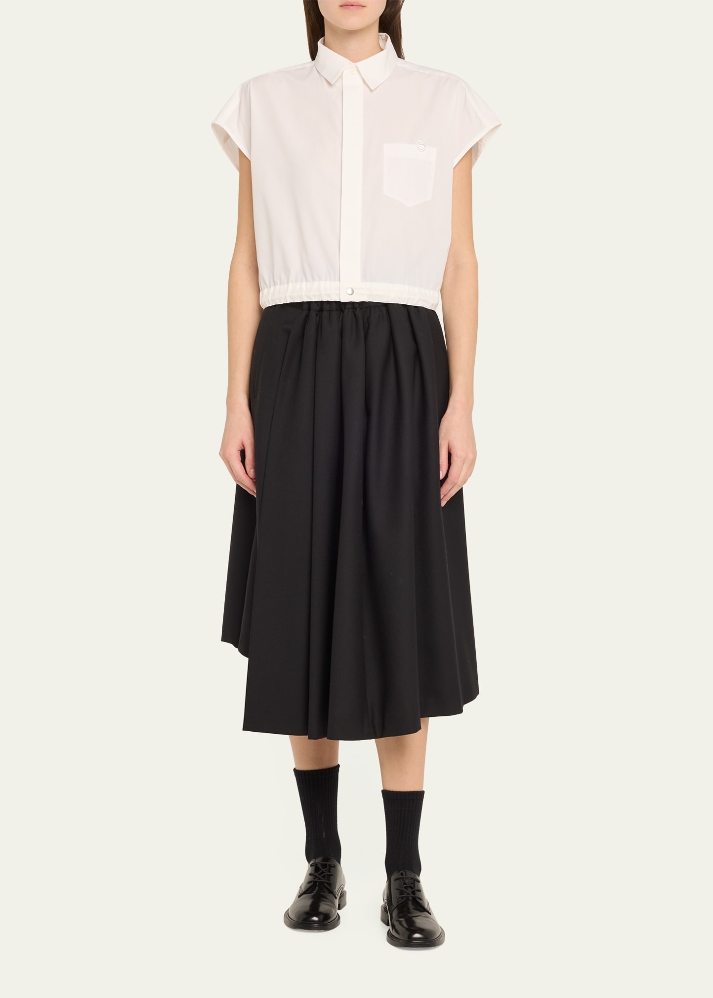 Poplin Drawsting Hem Cropped Shirt - 2