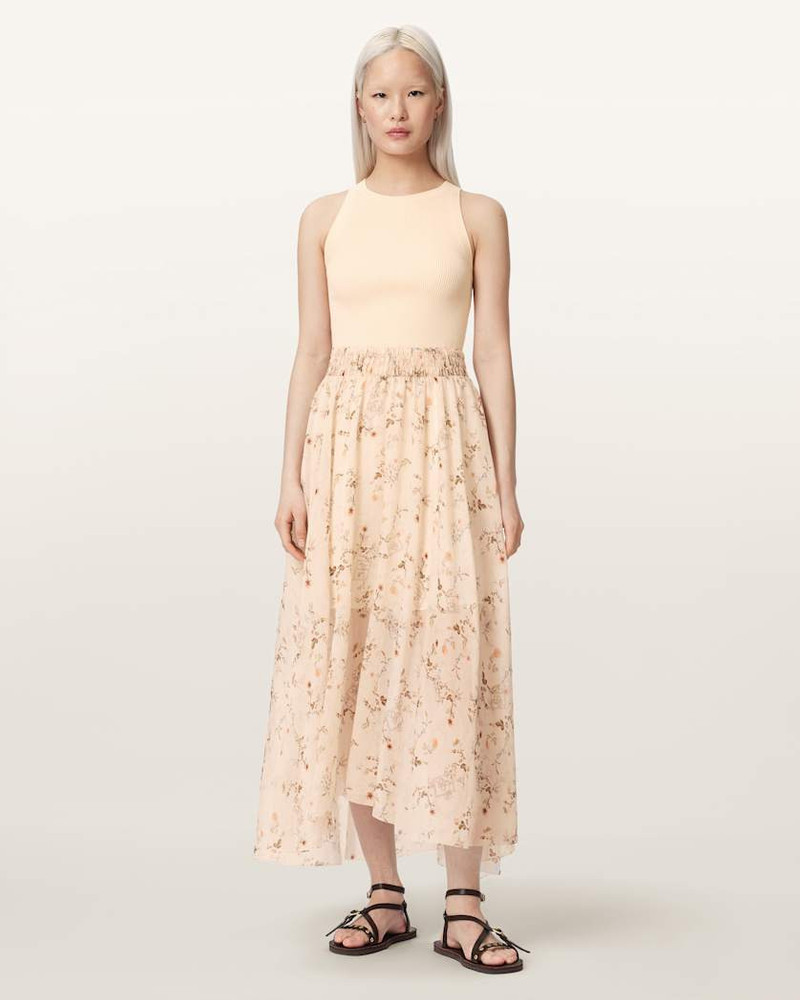 ALLSAINTS ZENIA SLEEVELESS KNIT WOVEN MIDI DRESS outlook