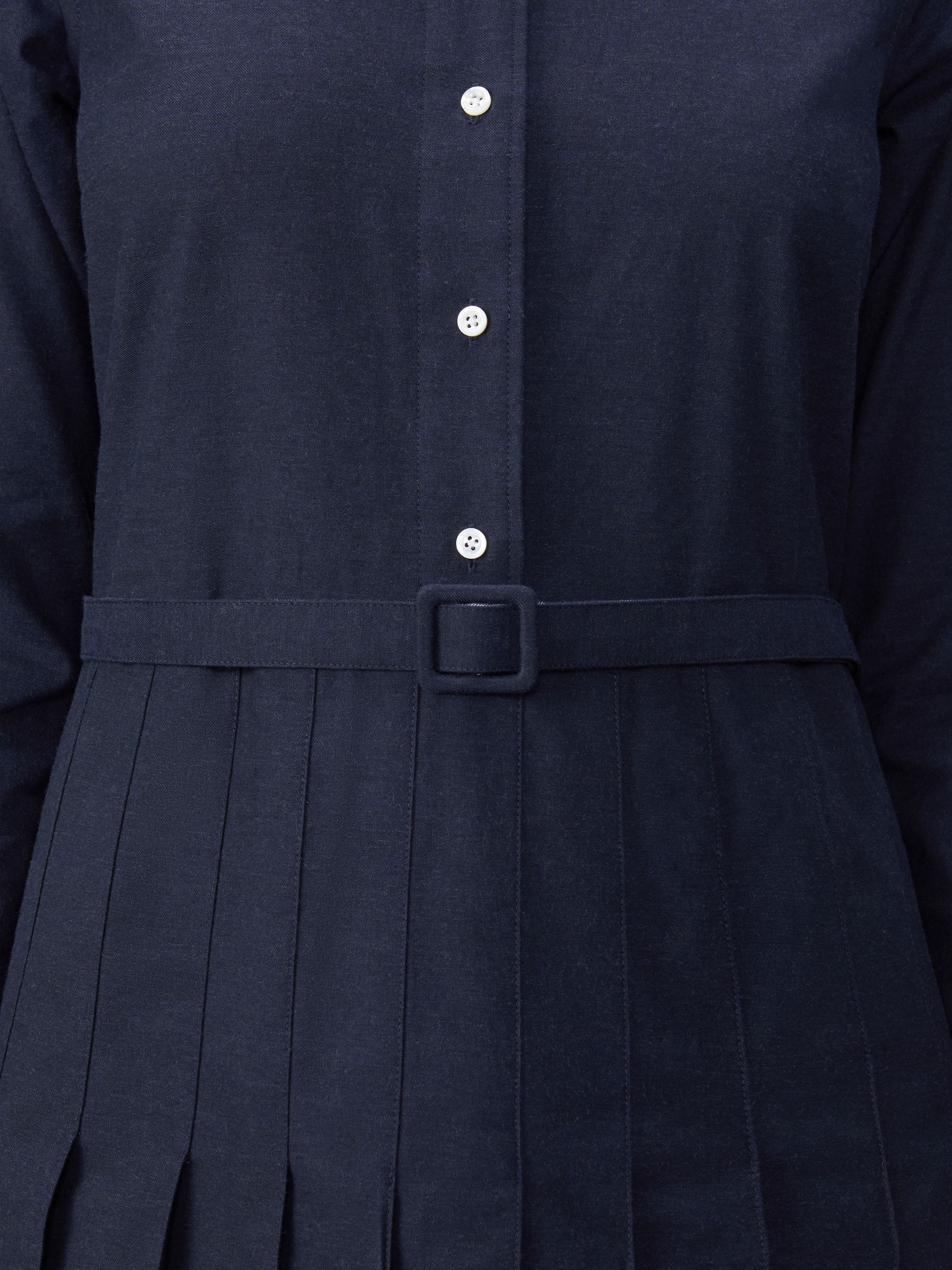 Stripe Cotton Flannel Midi Pleated Bottom Belted Dress - 4