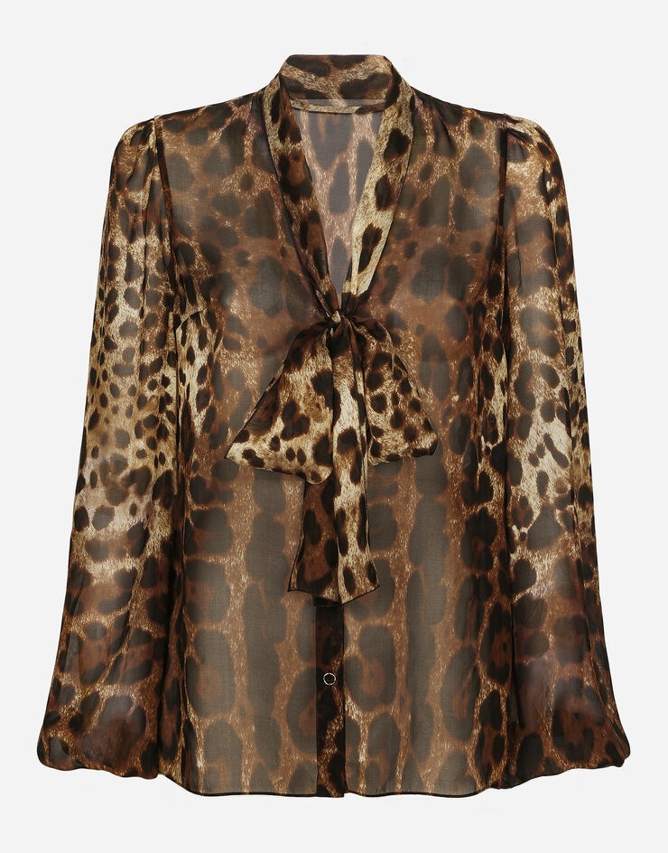 Leopard-print chiffon pussy-bow shirt - 1