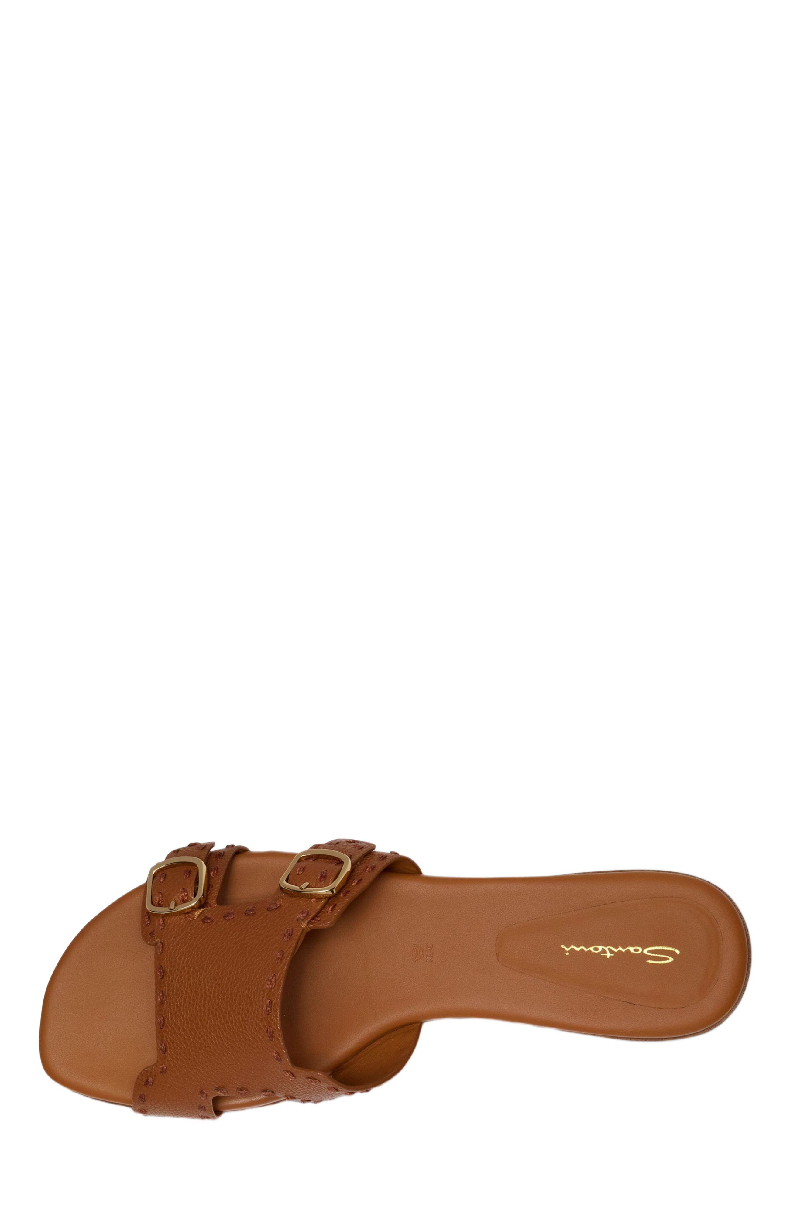 Santoni Women's leather double-buckle Didi slide sandal in Brown at Nordstrom - 2