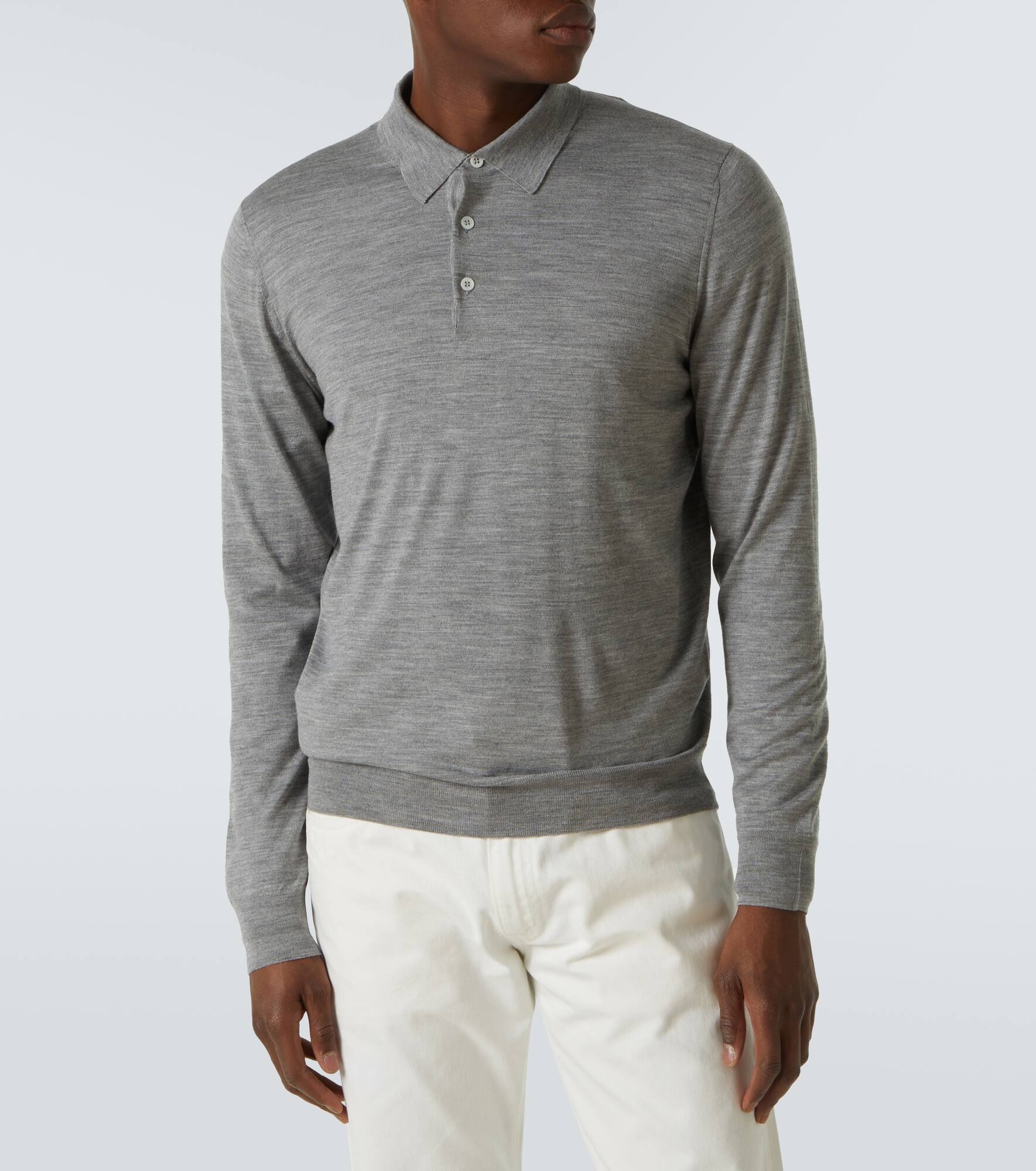 Knitted wool, silk, and cashmere polo shirt - 3