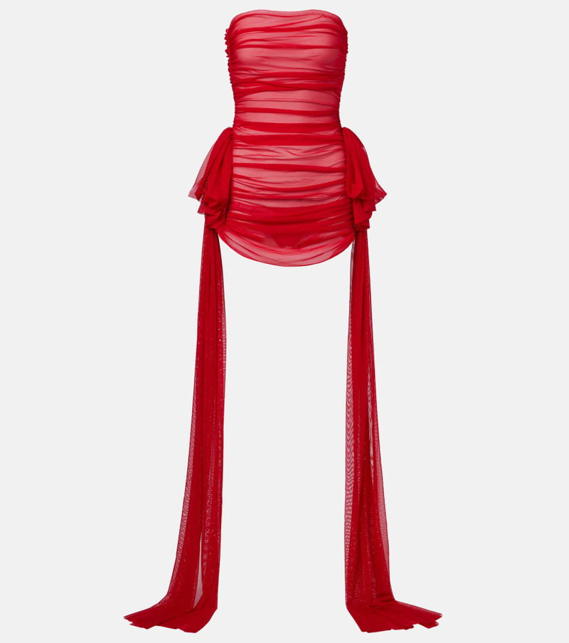 Bow-detail gathered mesh minidress 1