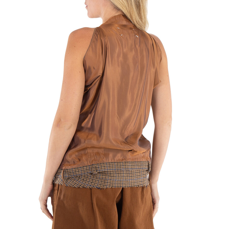 Maison Margiela Ladies Camel Houndstooth Wool Decortique Top - 6