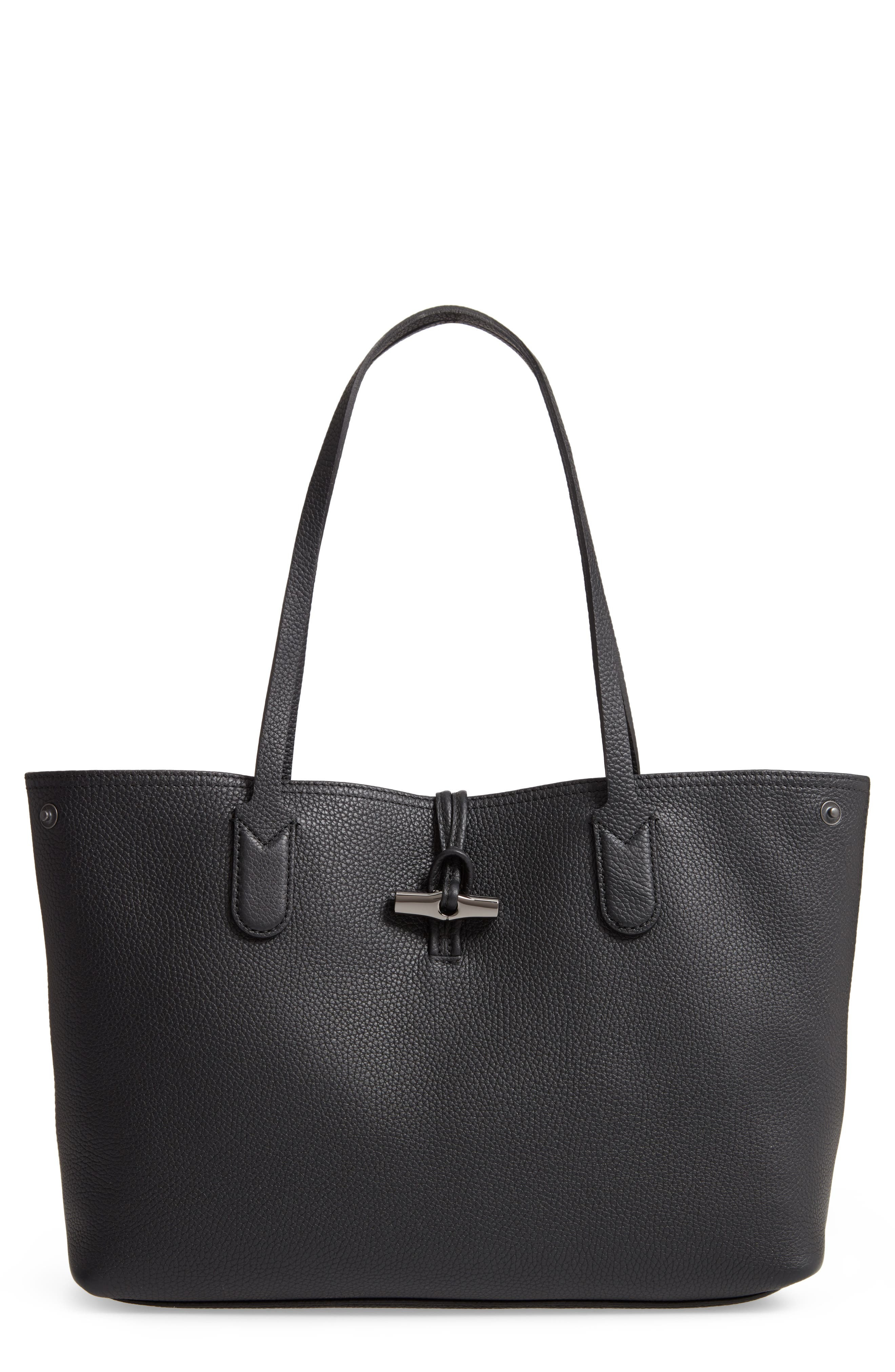 Longchamp Roseau Essential Mid Leather Tote in Black at Nordstrom - 1