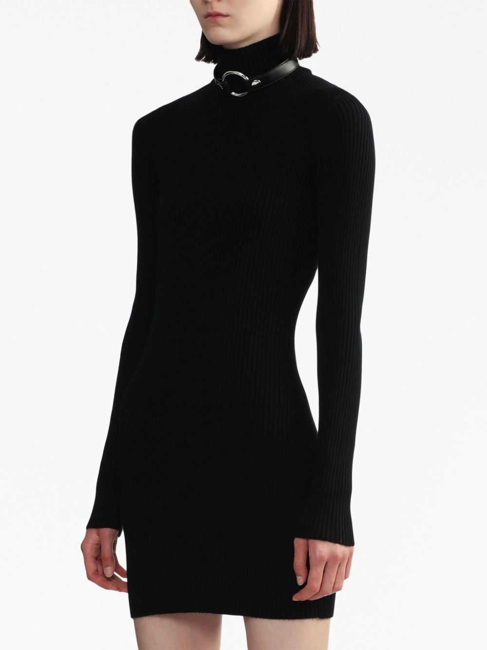 ring-embellished ribbed knit mini dress - 3