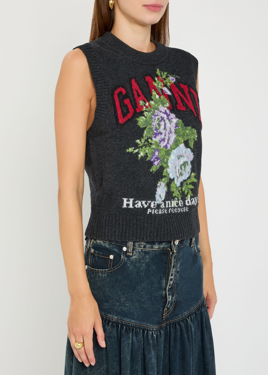 Ganni Floral-intarsia Wool-blend Vest - 2