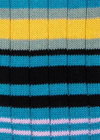 Paul Smith Black and Turquoise Stripe Cotton-Blend Socks outlook