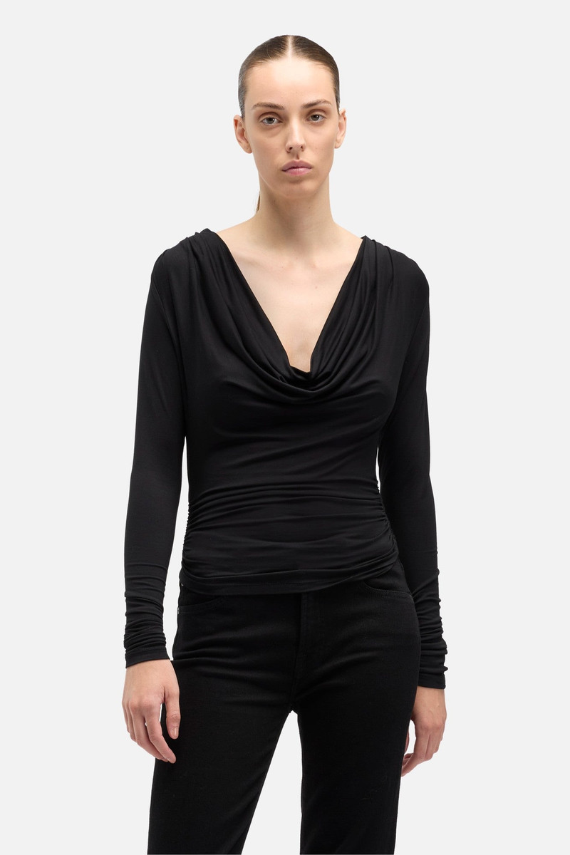 Long Sleeve Draped Top in Black 3