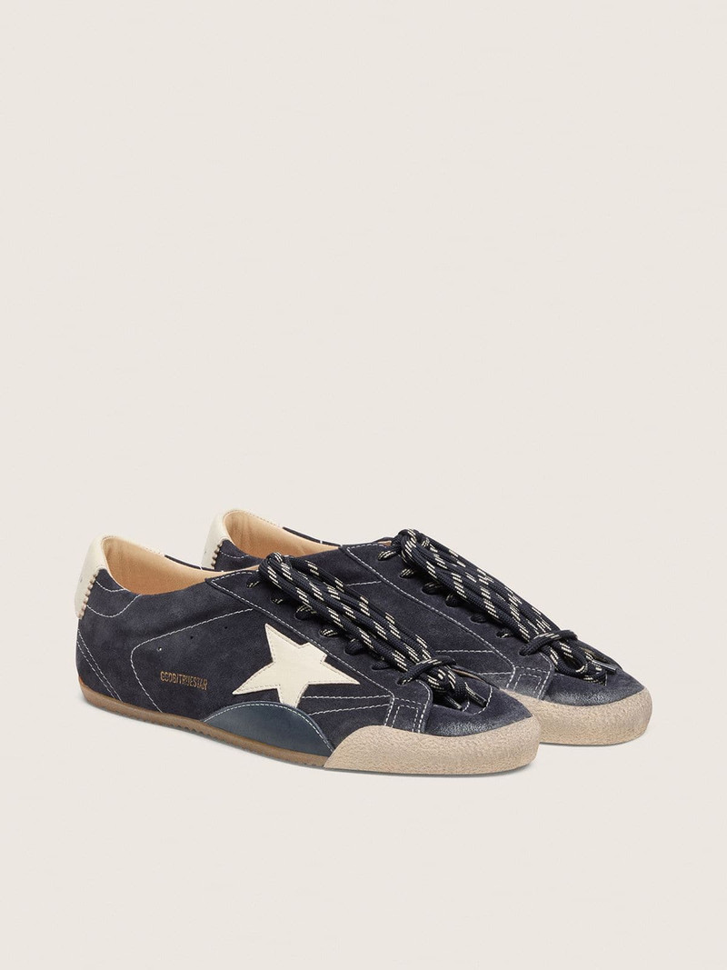 Golden Goose Women's True-Star in dark blue suede with white nappa leather star and heel tab outlook