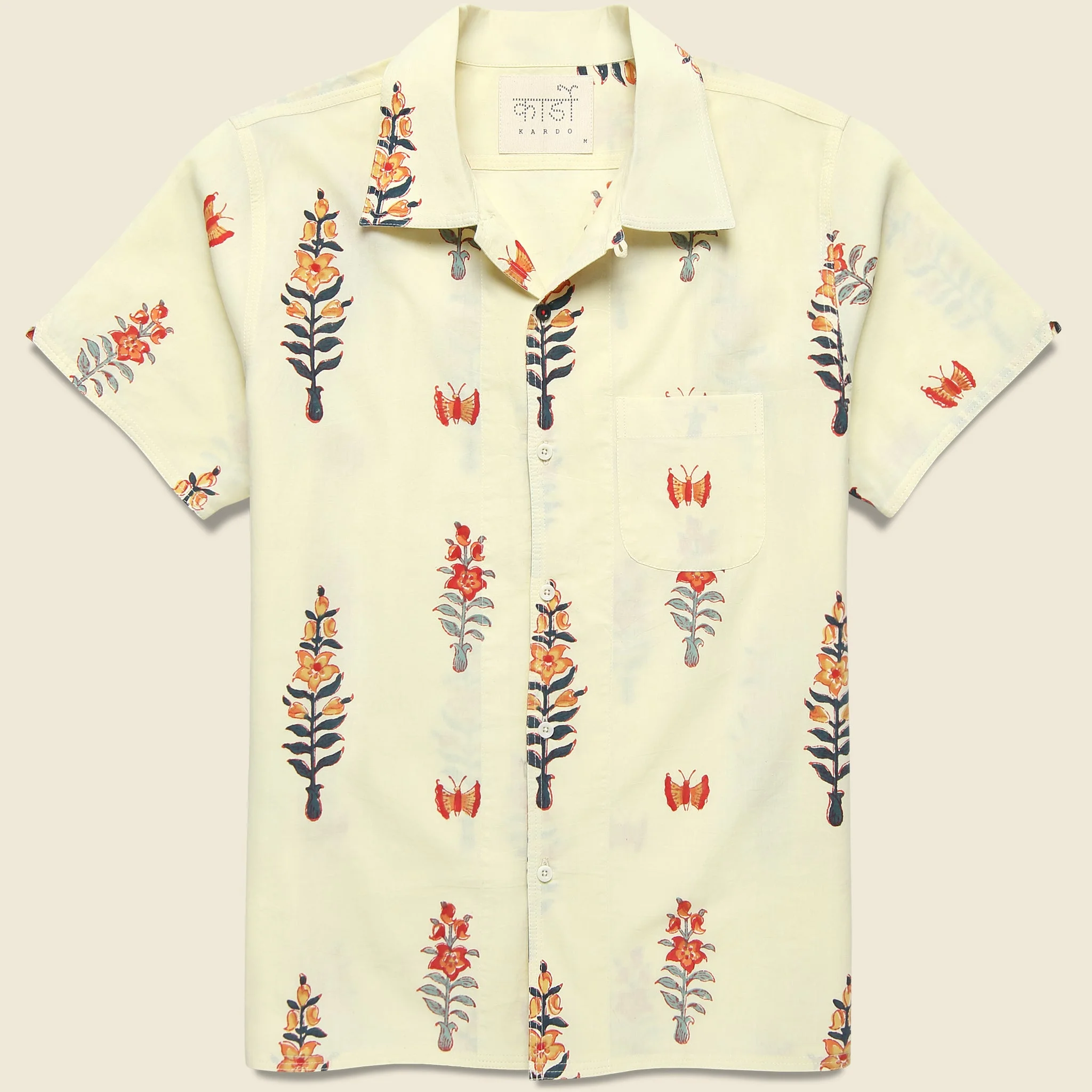 Floral Block Print Shirt - Cream - 1