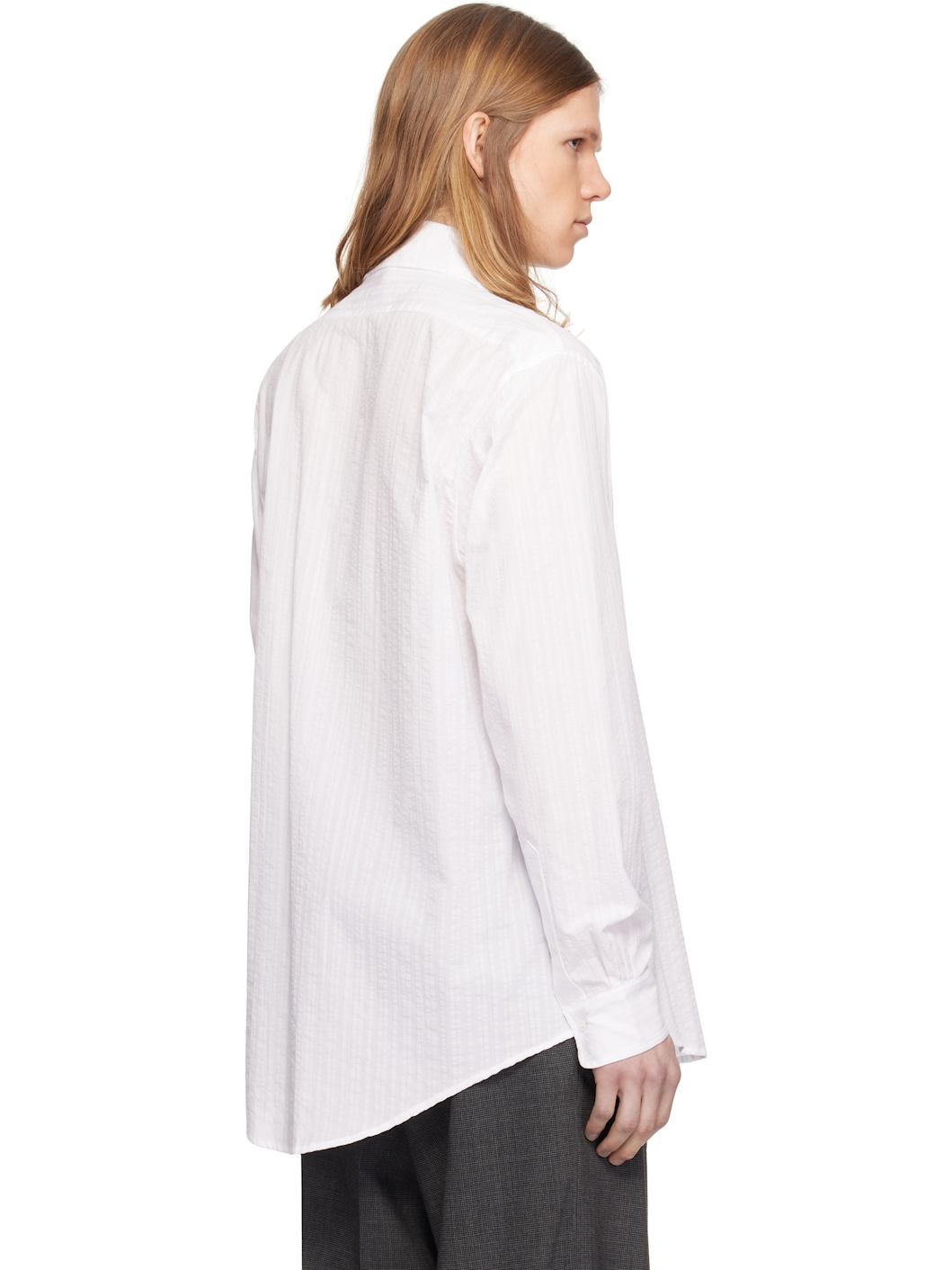 White Seersucker Large Collar Shirt - 3