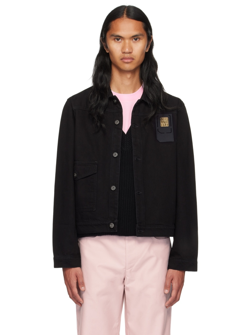 Black Sim Card Denim Jacket - 1