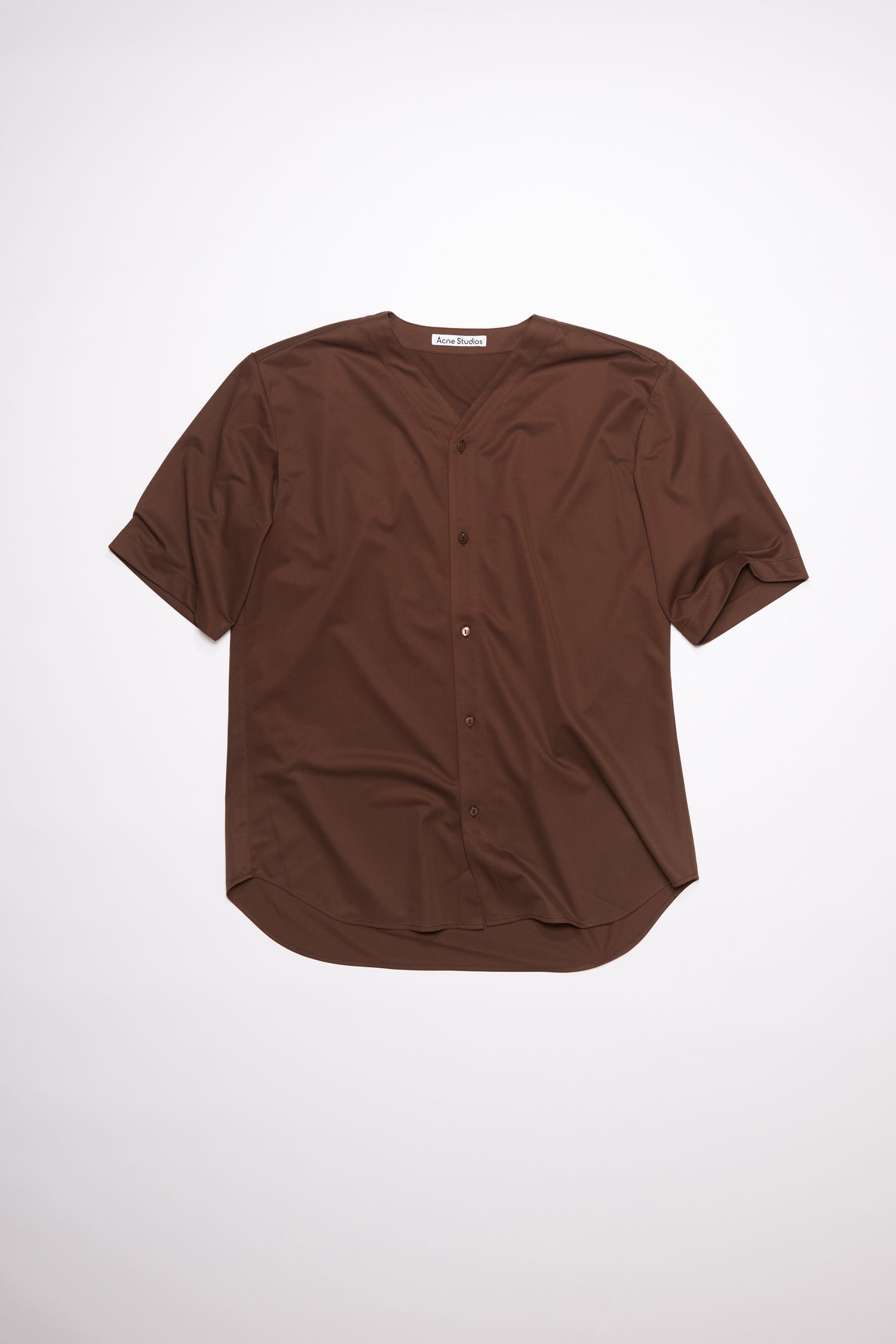 Collarless shirt - Dark brown - 1