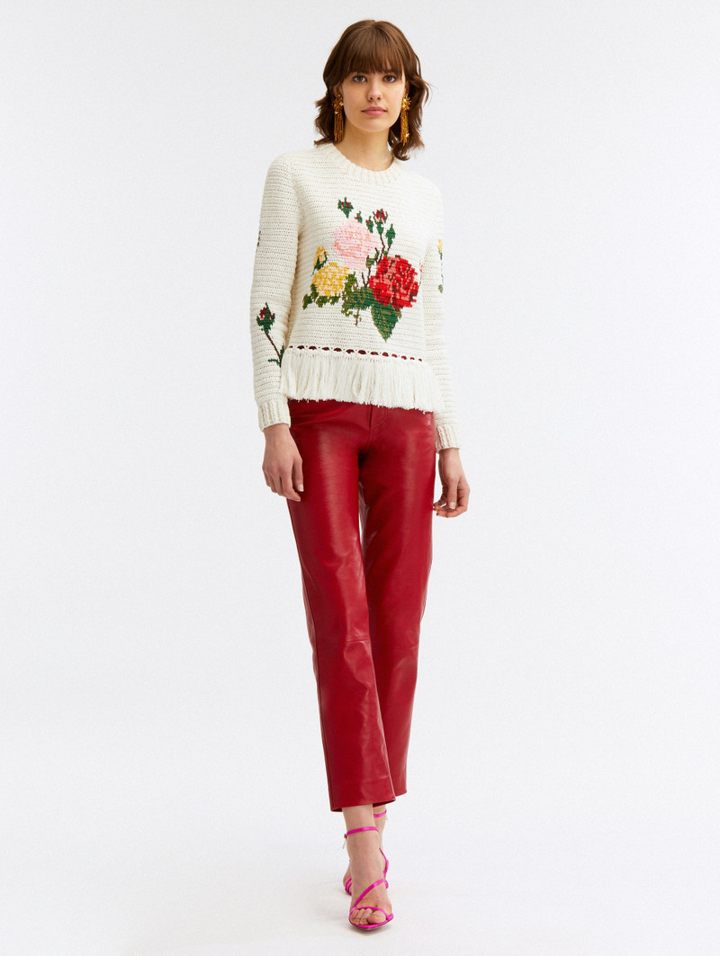 Oscar de la Renta ROSE CROCHET FRINGE DETAIL PULLOVER outlook