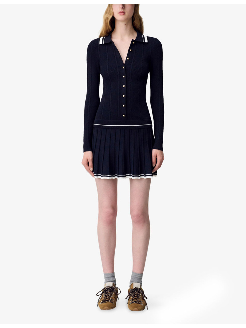 Claudie Pierlot Striped-Trim Pleated Stretch-Knit Mini Dress outlook