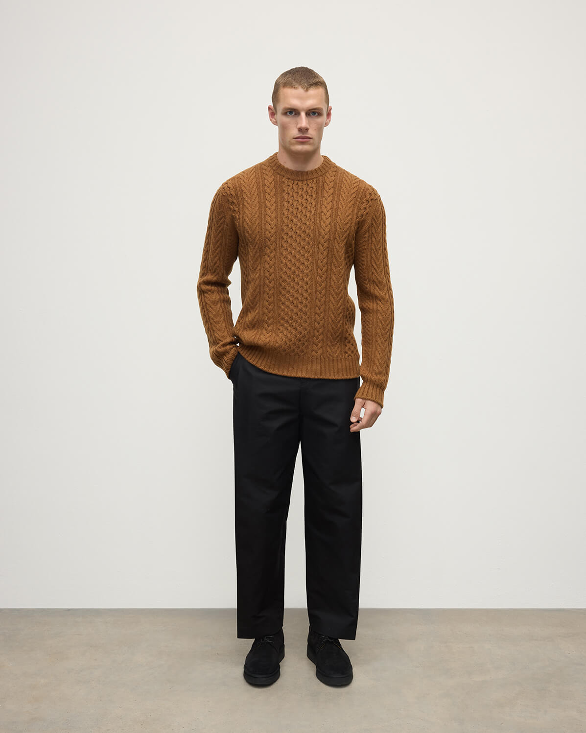Aran Cable Camel Cashmere Jumper - 2