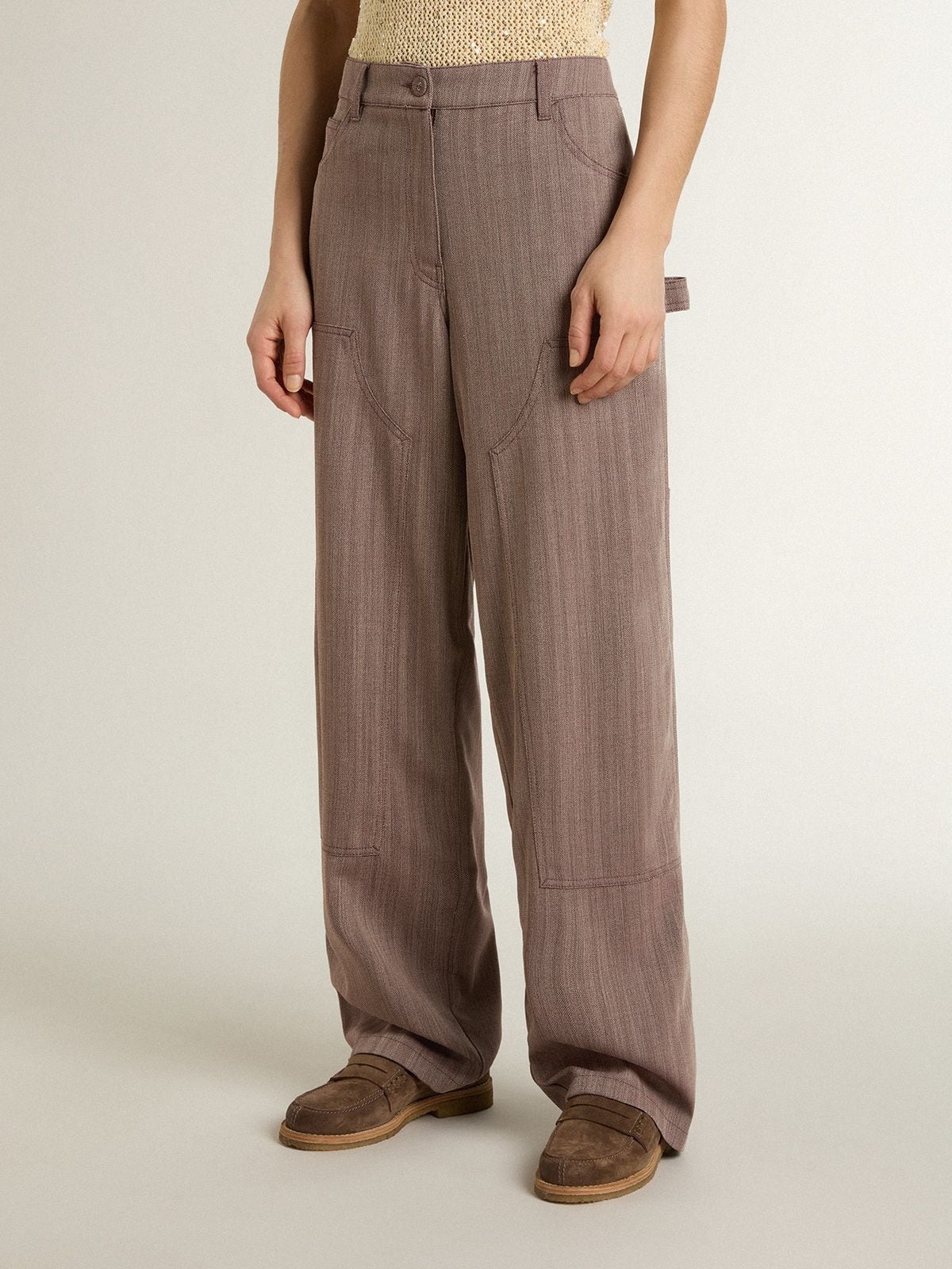 Women’s wool blend pants in light brown micro chevron - 2
