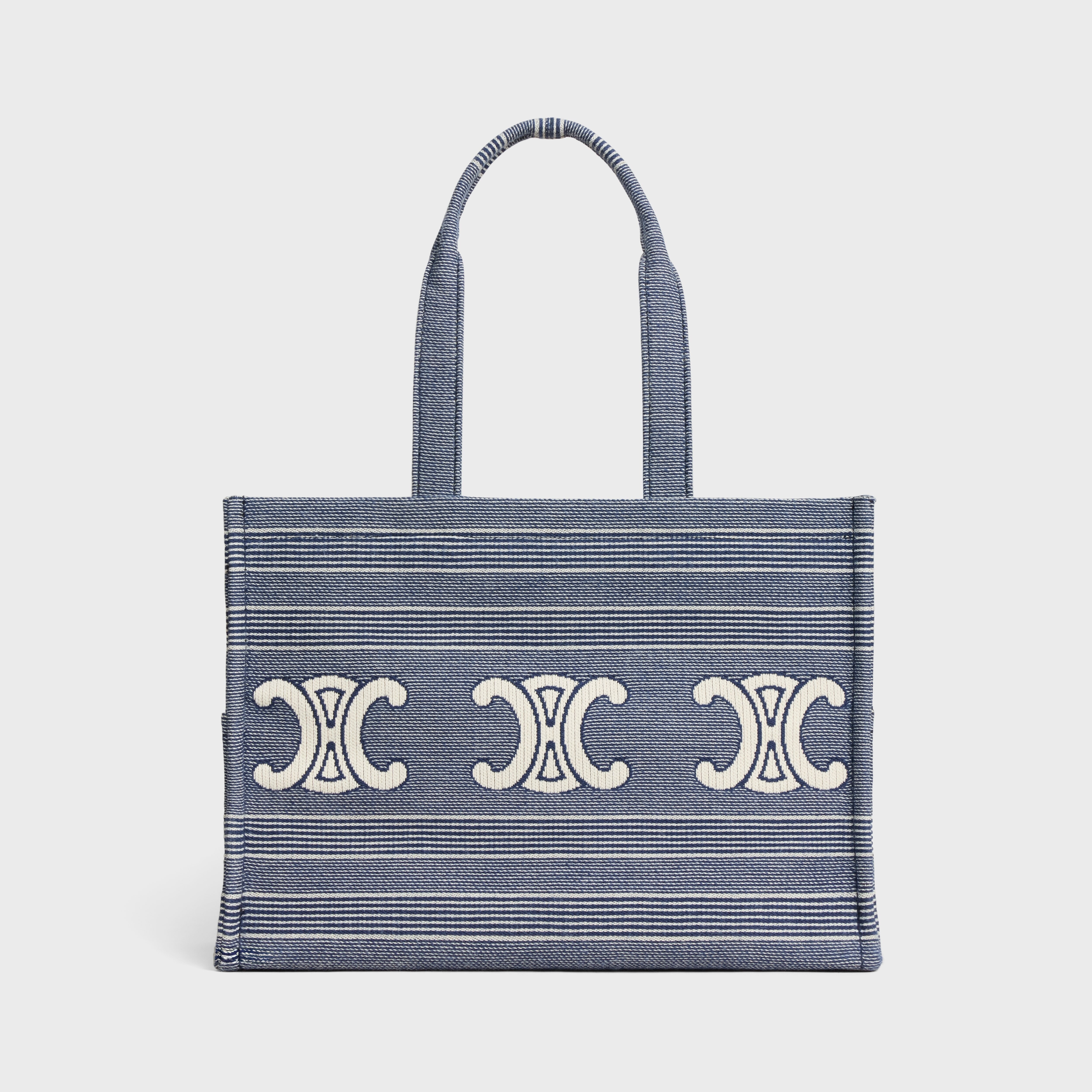 Large Cabas Thais IN Striped Textile With Triomphe - 4
