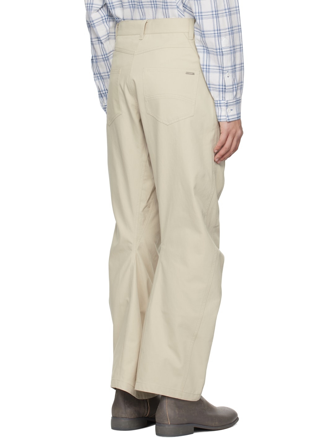 Beige Curved Silhouette Trousers - 3