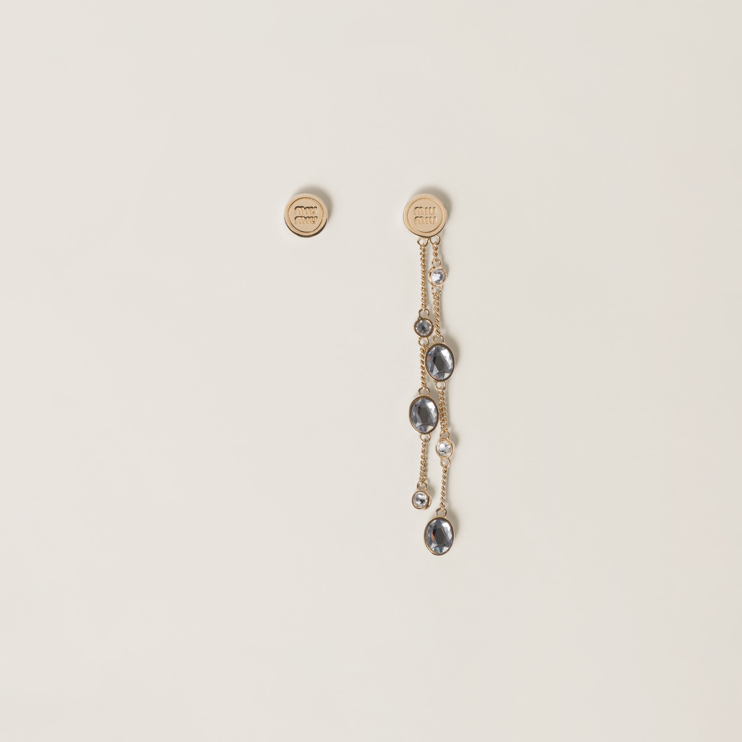 Asymmetrical metal earrings with crystals - 1