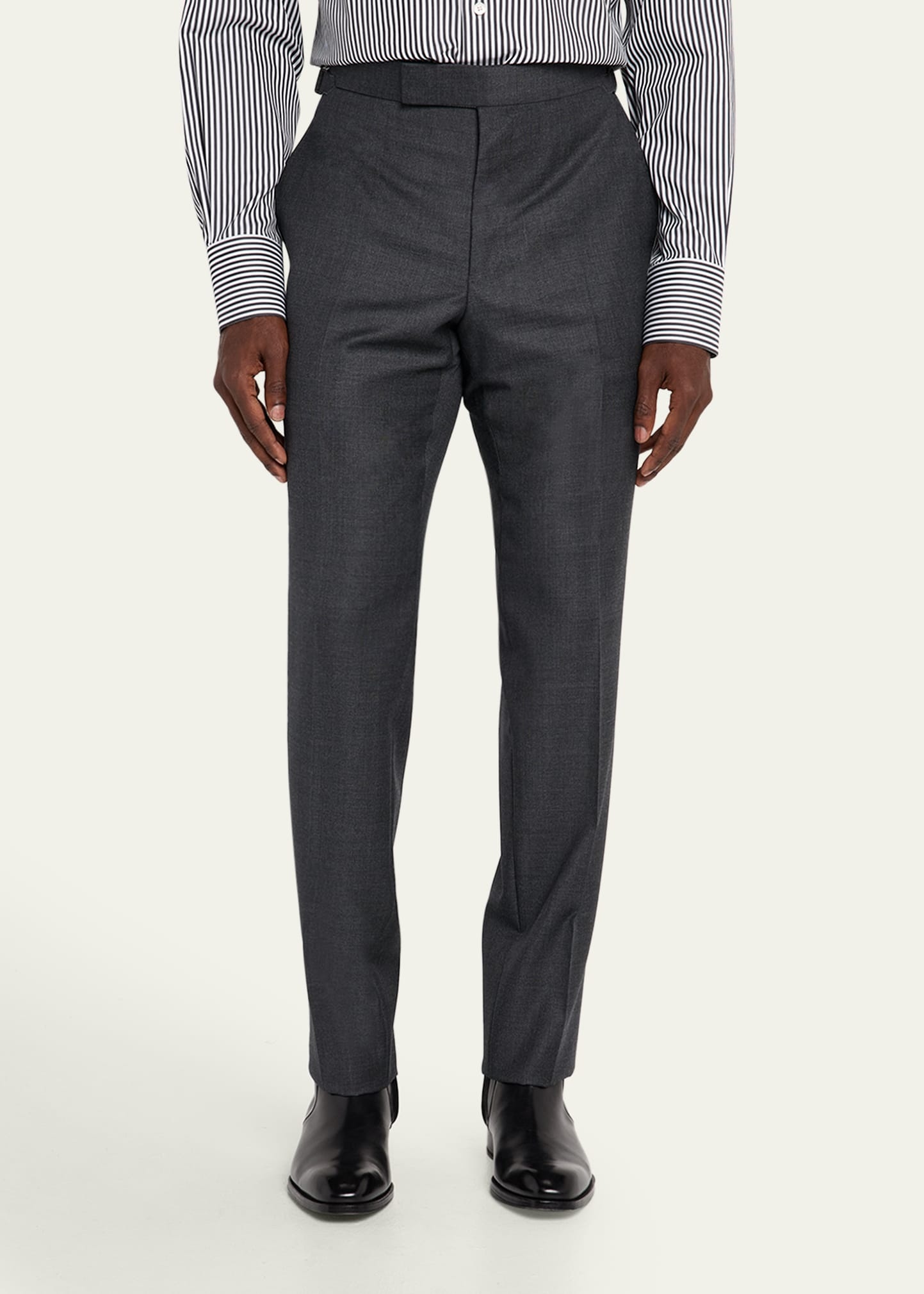 Men's Wool Sharkskin Flat-Front Pants - 4