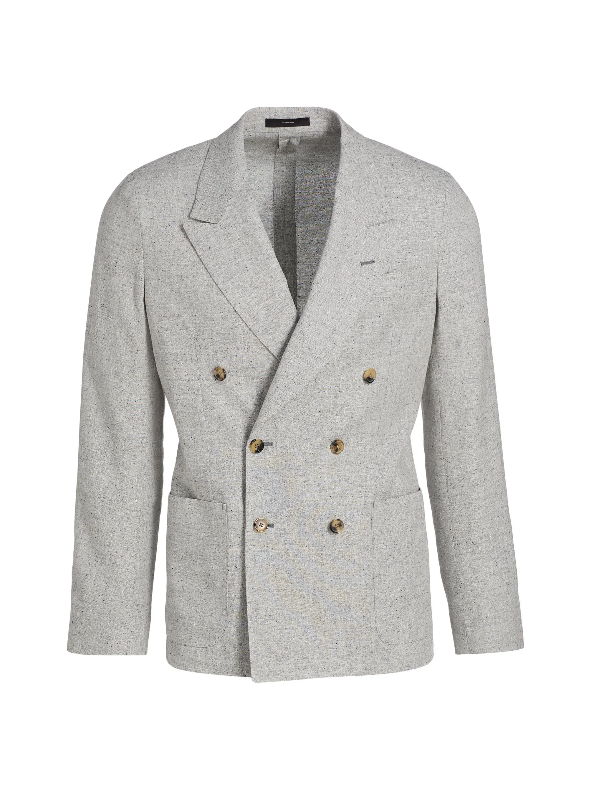 Men's Linen-Silk-Wool Double-Breasted Blazer - Grey - 1
