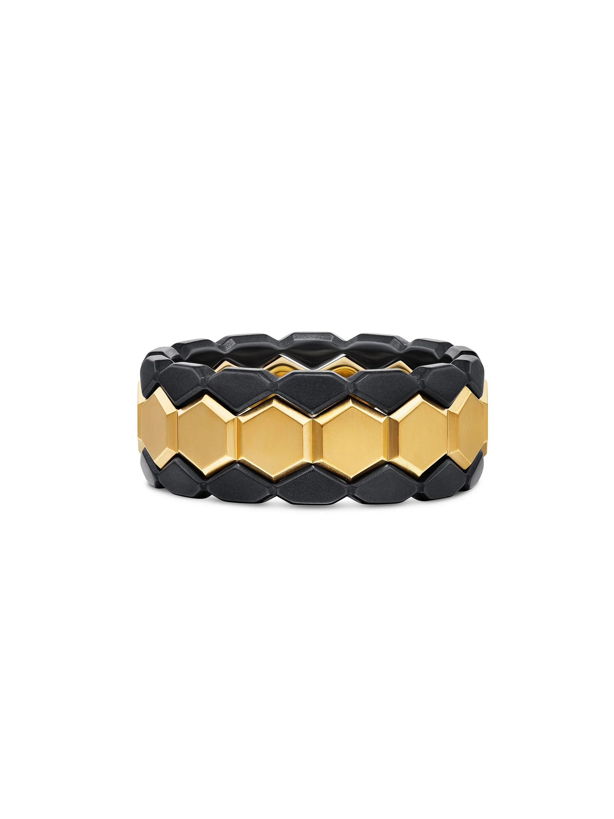 Men's Hex Stack Ring in 18K Yellow Gold - Black Gold - 1