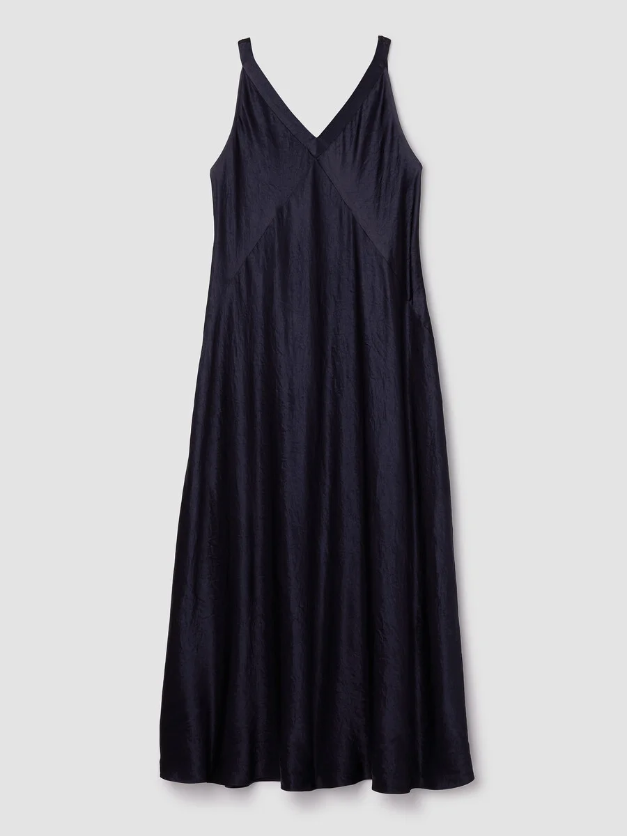 Textured Satin V-Neck Dress - 1