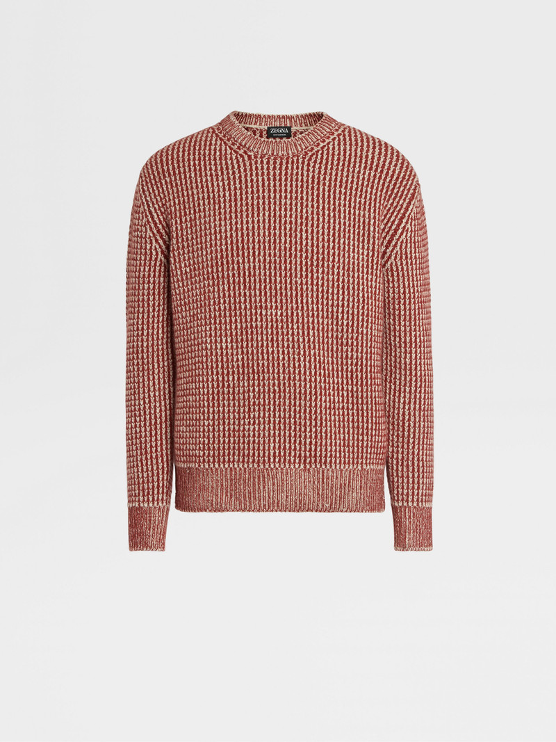 DARK RED AND LIGHT TAUPE OASI CASHMERE CREWNECK 1