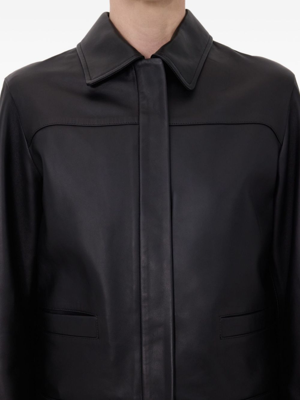 collared leather jacket - 5