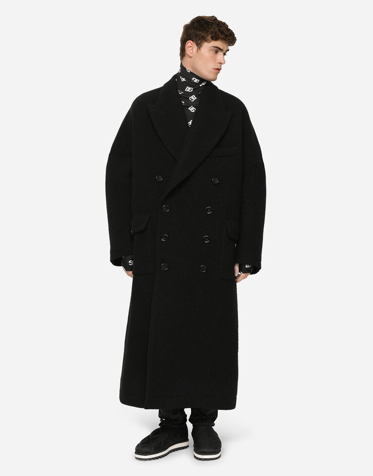 Double-breasted boiled wool coat - 1