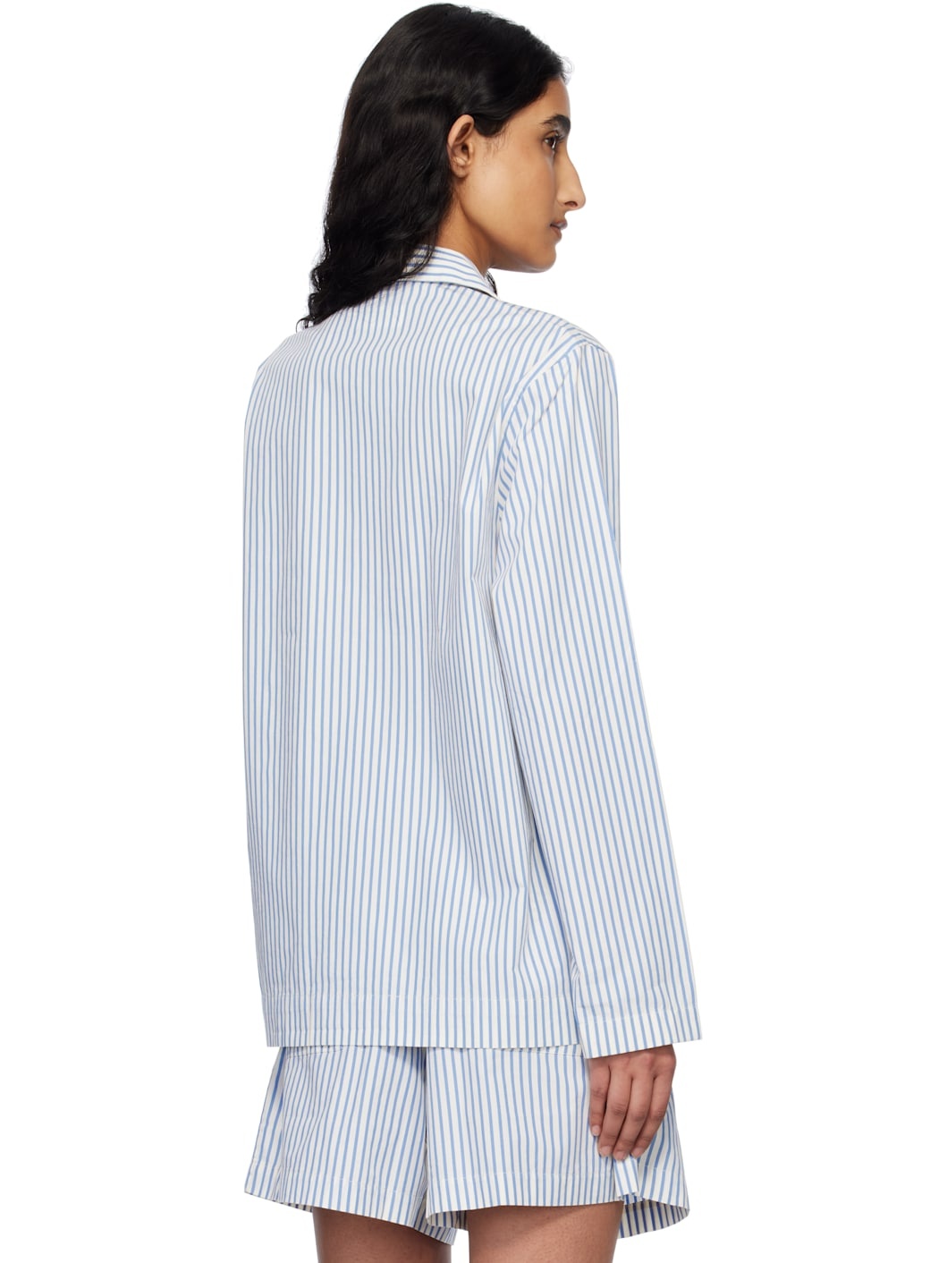 Off-White & Blue Poplin Long-Sleeved Pyjama Shirt - 3