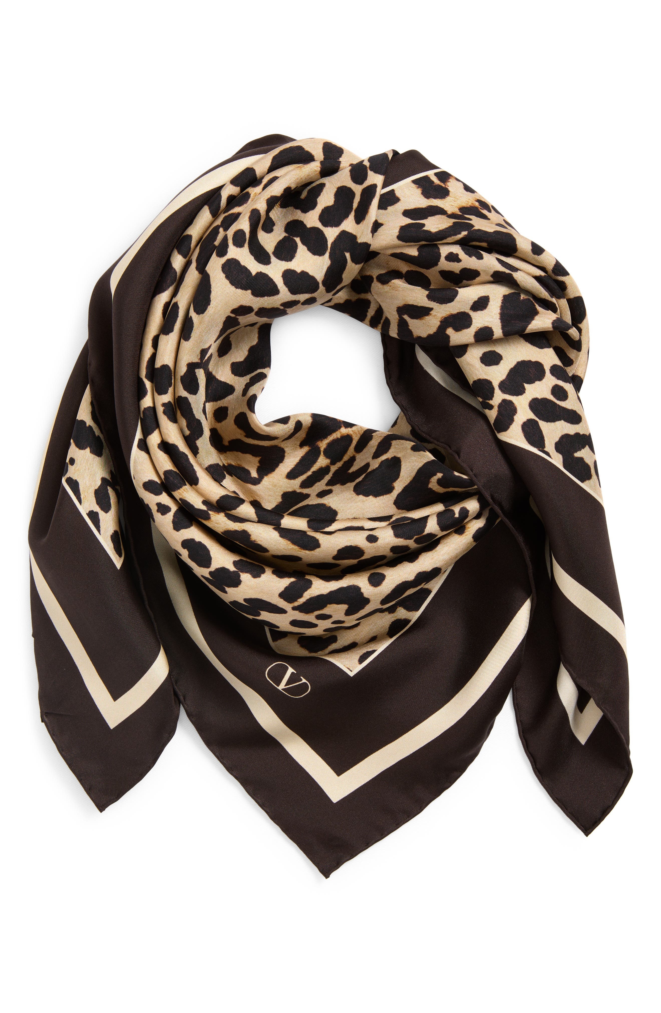 Valentino Garavani Leopard Print Silk Square Scarf in Multicolor Animalier at Nordstrom - 3