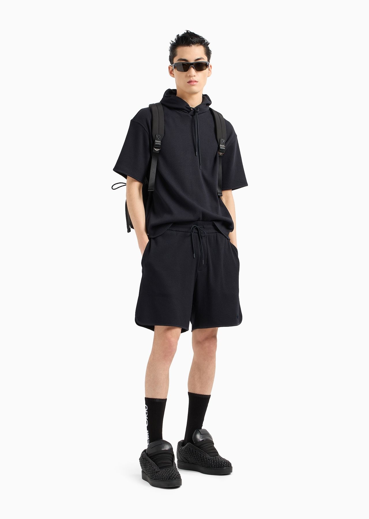 Comfort-fit drawstring Bermuda shorts in canneté jersey - 4