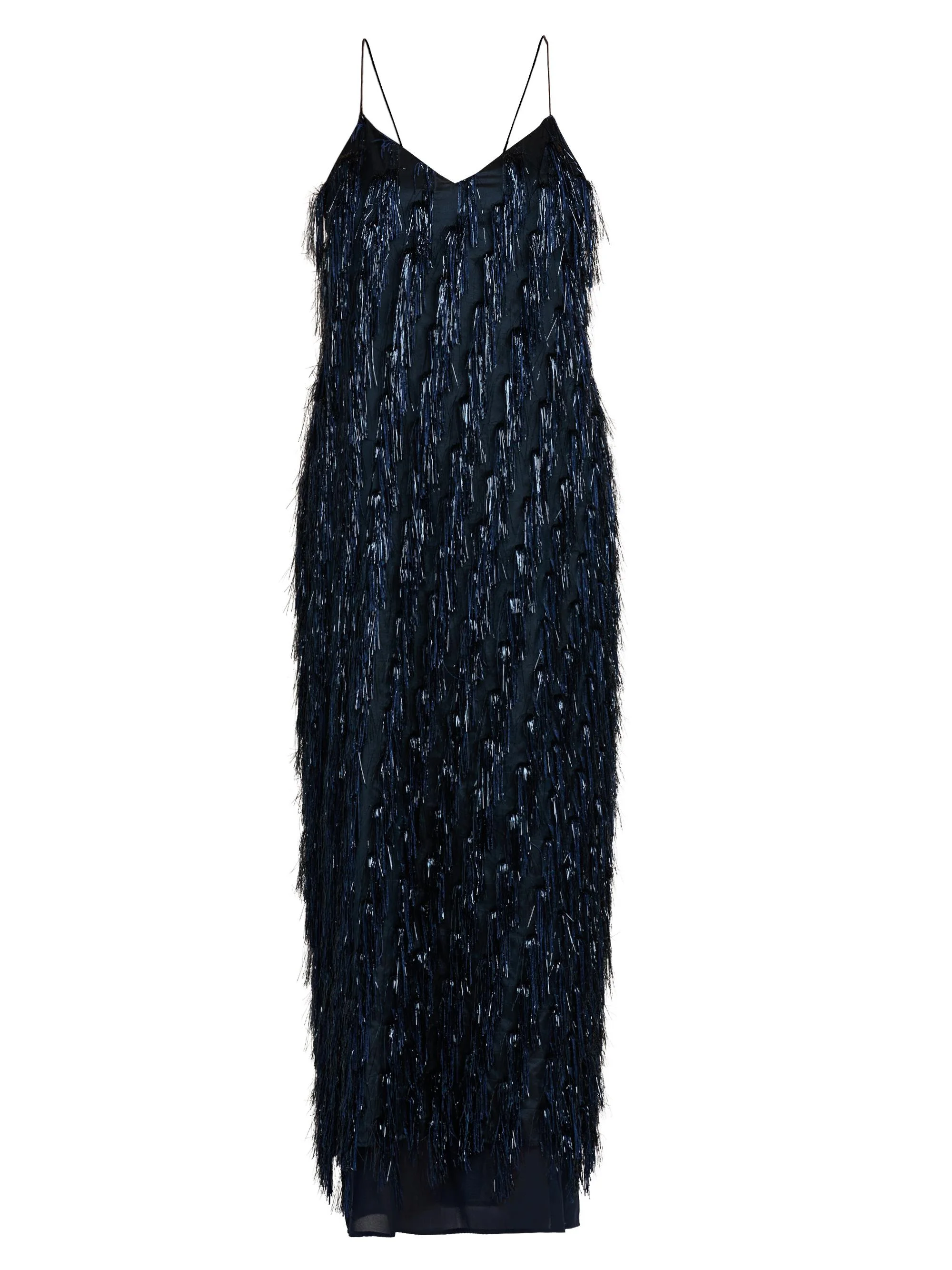 Women's Metallic Tinsel Midi-Slipdress - Navy - 1