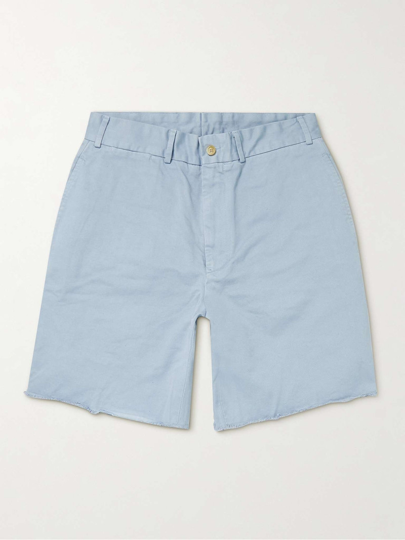 Wide-Leg Distressed Cotton-Gabardine Bermuda Shorts 1