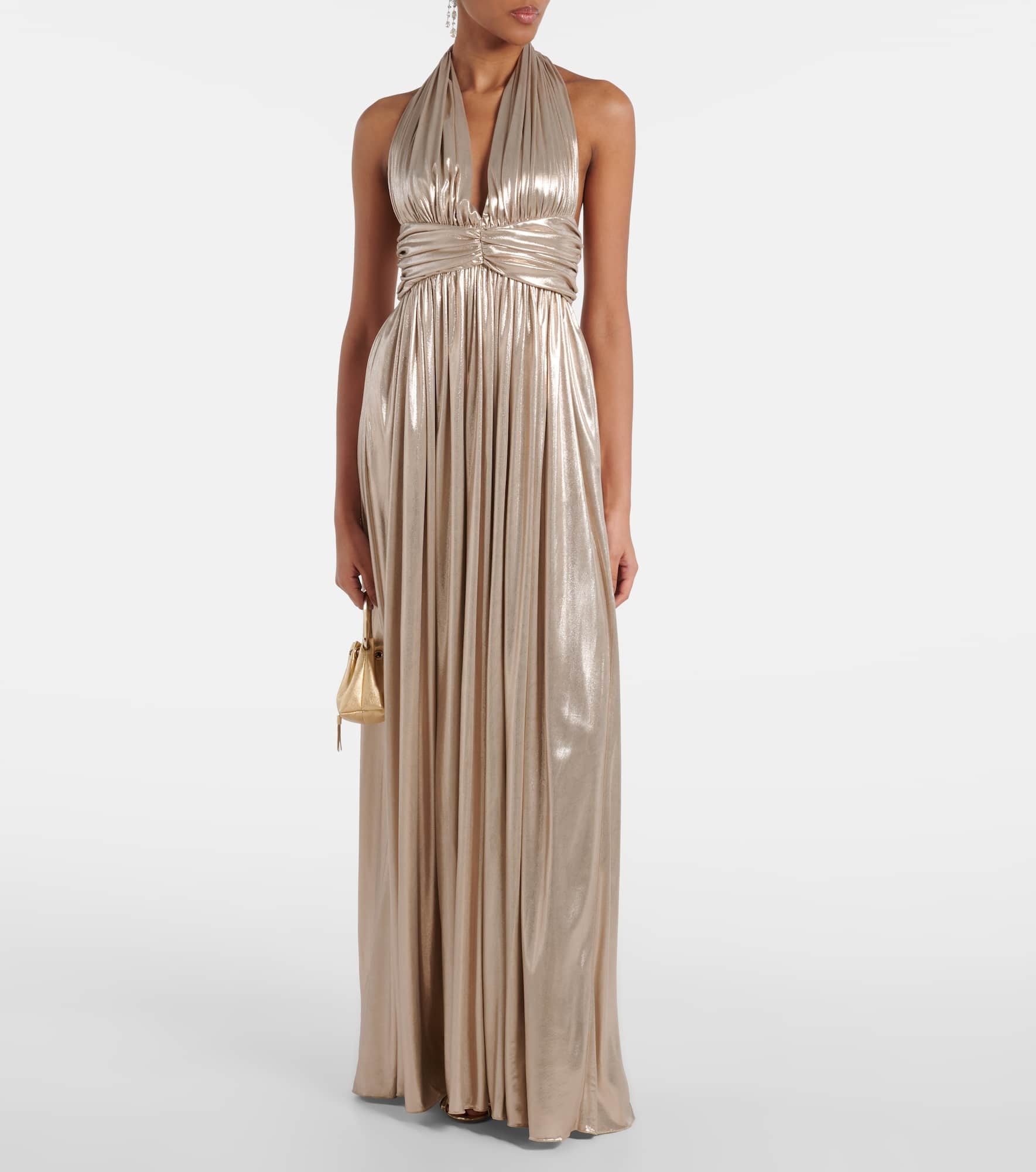 Halterneck open-back lamé jersey gown - 2