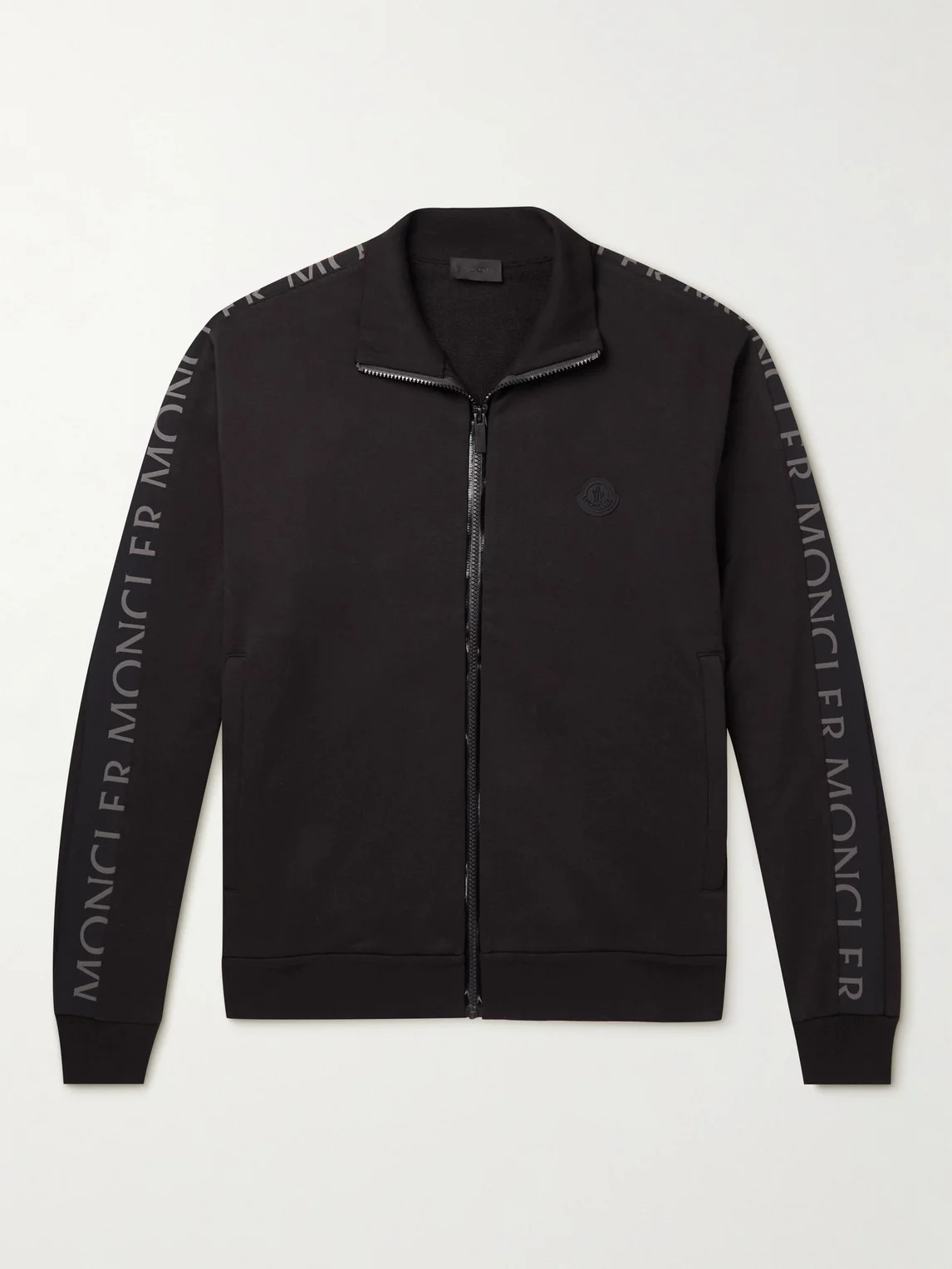 Logo-Print Shell-Trimmed Cotton-Jersey Zip-Up Sweatshirt - 1