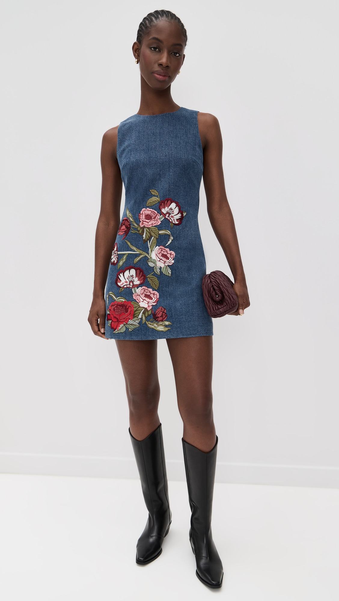 Cade Embroidered Sleeveless Shift Denim Mini Dress - 4