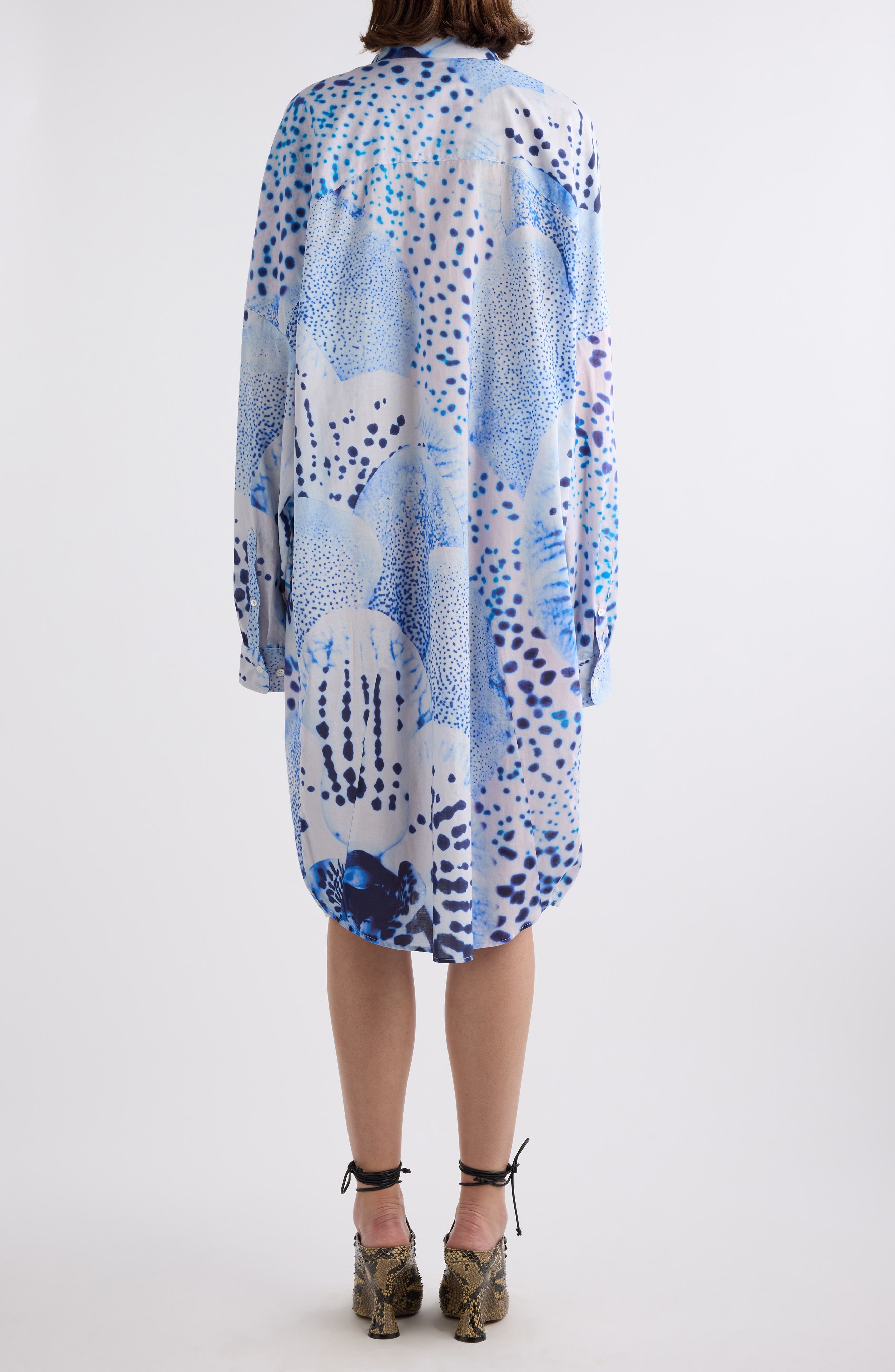 Dries Van Noten Dasia Orchid Spot Long Sleeve Cotton Shirtdress in Blue at Nordstrom - 2